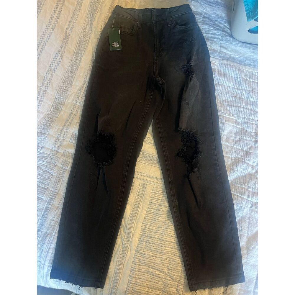 Wild Fable Women's Distressed Black Super High Rise Straight Jeans 00